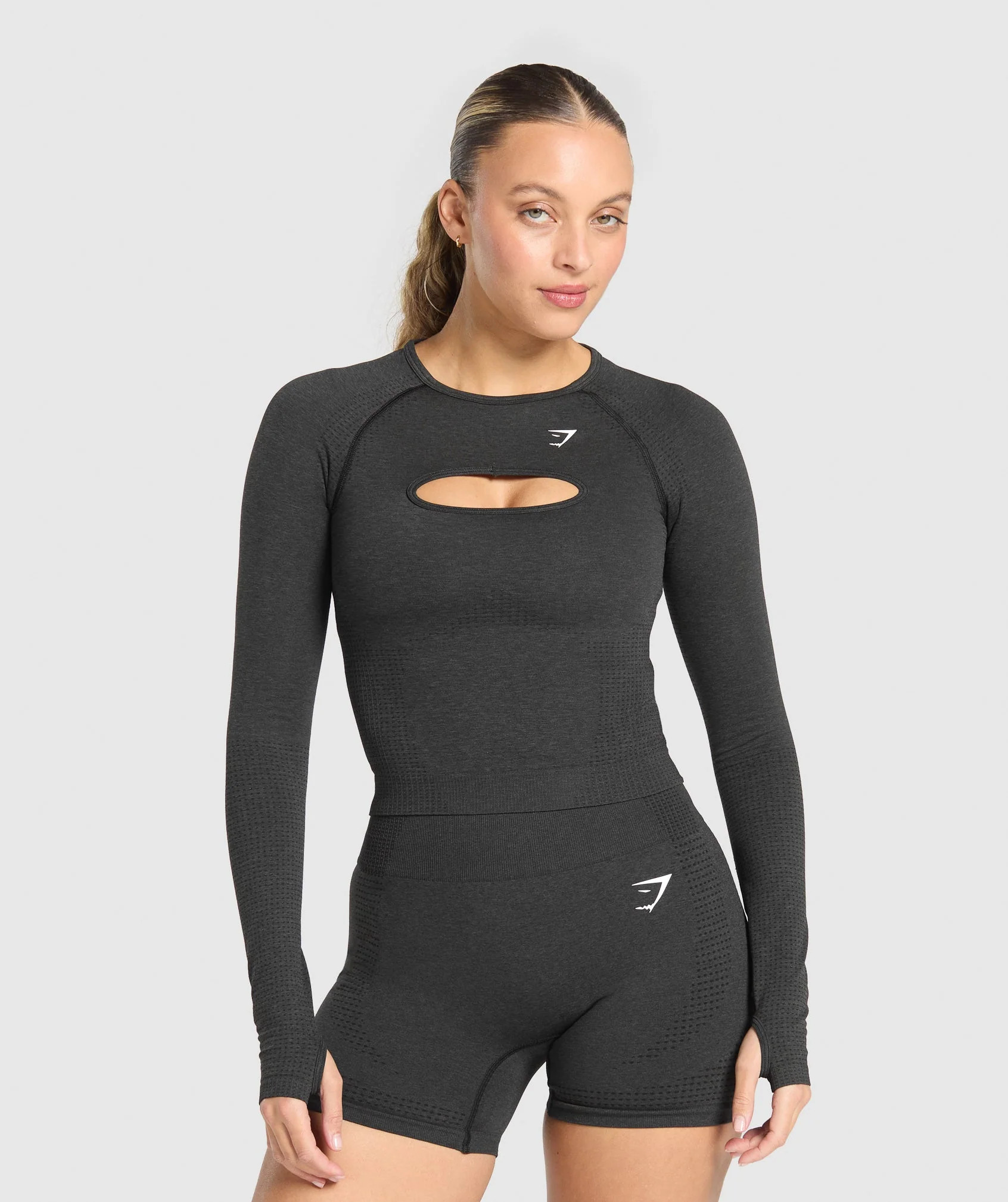 Gymshark Vital Long Sleeve Cut Out Top - Black Marl | Gymshark US