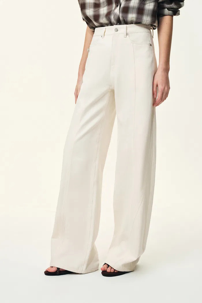 Polly Front Seams White Barrel Leg Jeans in Cotton Denim | Fabrique