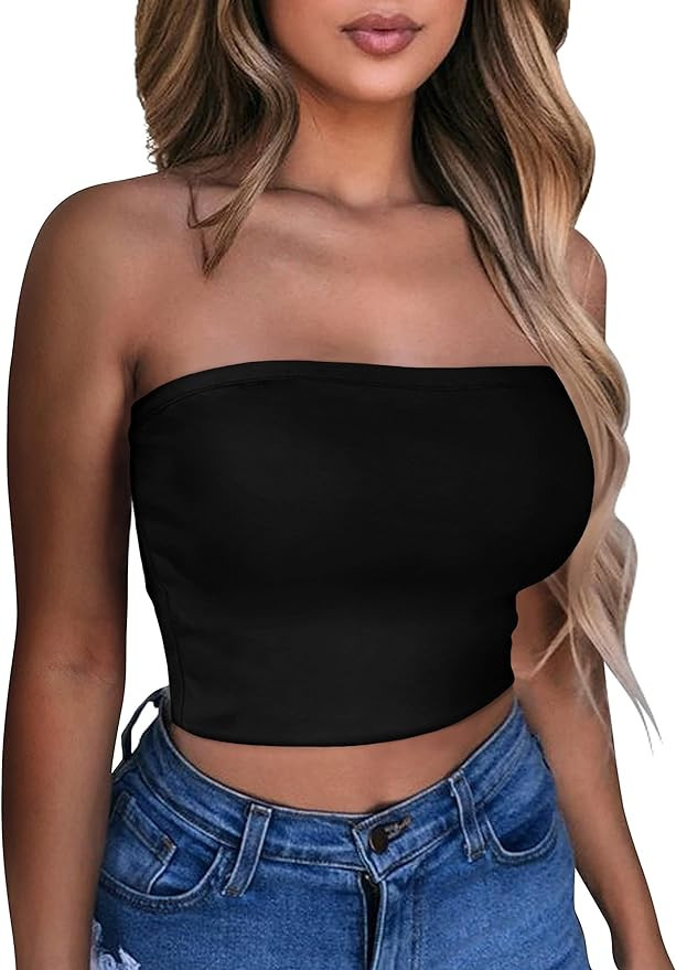 Summer Tube Tops Basic Crop Tops for Women Strapless Tank Casual Tunics Sexy Short Shirts | Amazon (US)
