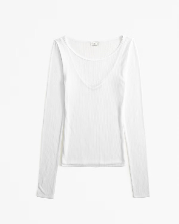 Long-Sleeve Sheer Rib Crew Top | Abercrombie & Fitch (US)