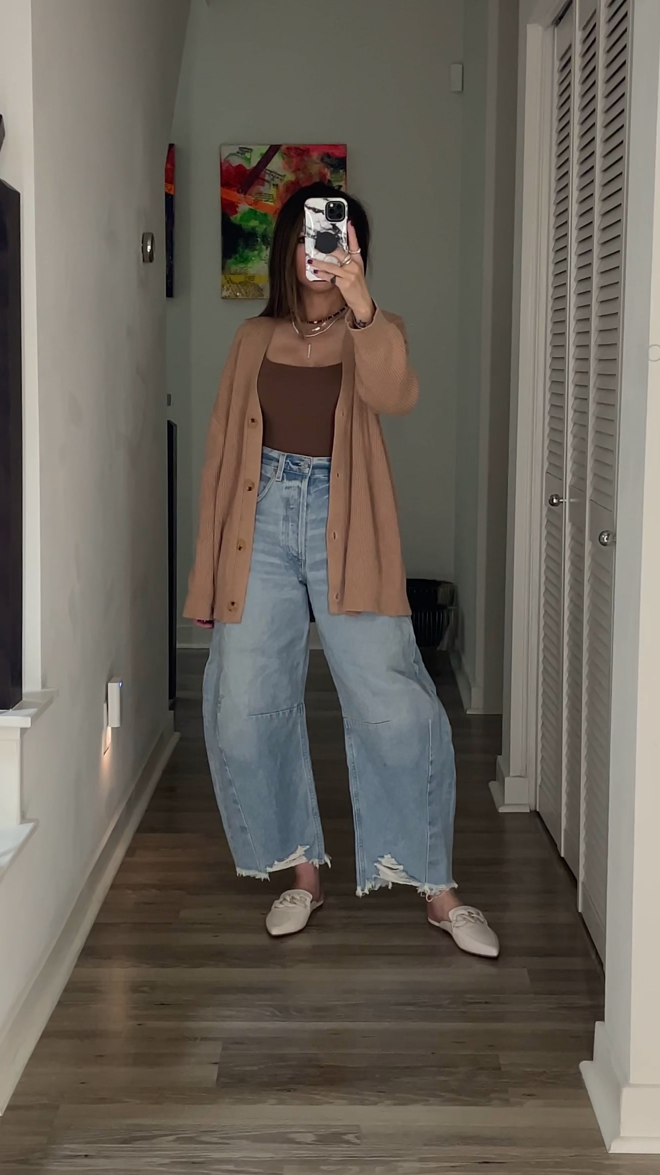 Casual fall outfit 🤎 My favorite bodysuit that sucks you all. Guilty of owning it in all the colors. Styled with one of my favorite cardigans that comes in tons of colors and is very affordable! Love pieces that are transitional and can be styled year round. Found my horseshoe jeans on sale—use code: STYLE

Fall outfit, fall fashion, bodysuit, Skims, cardigan, under $50, horseshoe jeans, barrel jeans, jeans, sale, mules, necklaces, layered necklaces, hoops, hoop earrings, The Stylizt 




#LTKFindsUnder50 #LTKStyleTip #LTKSaleAlert