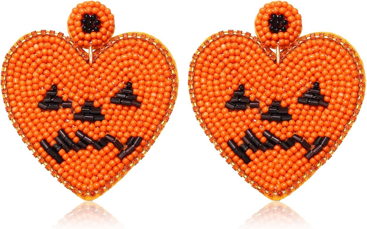 CEALXHENY Halloween Earrings Beaded Boo Earrings for Women Spooky Ghost Pumpkin Drop Dangle Earri... | Amazon (US)