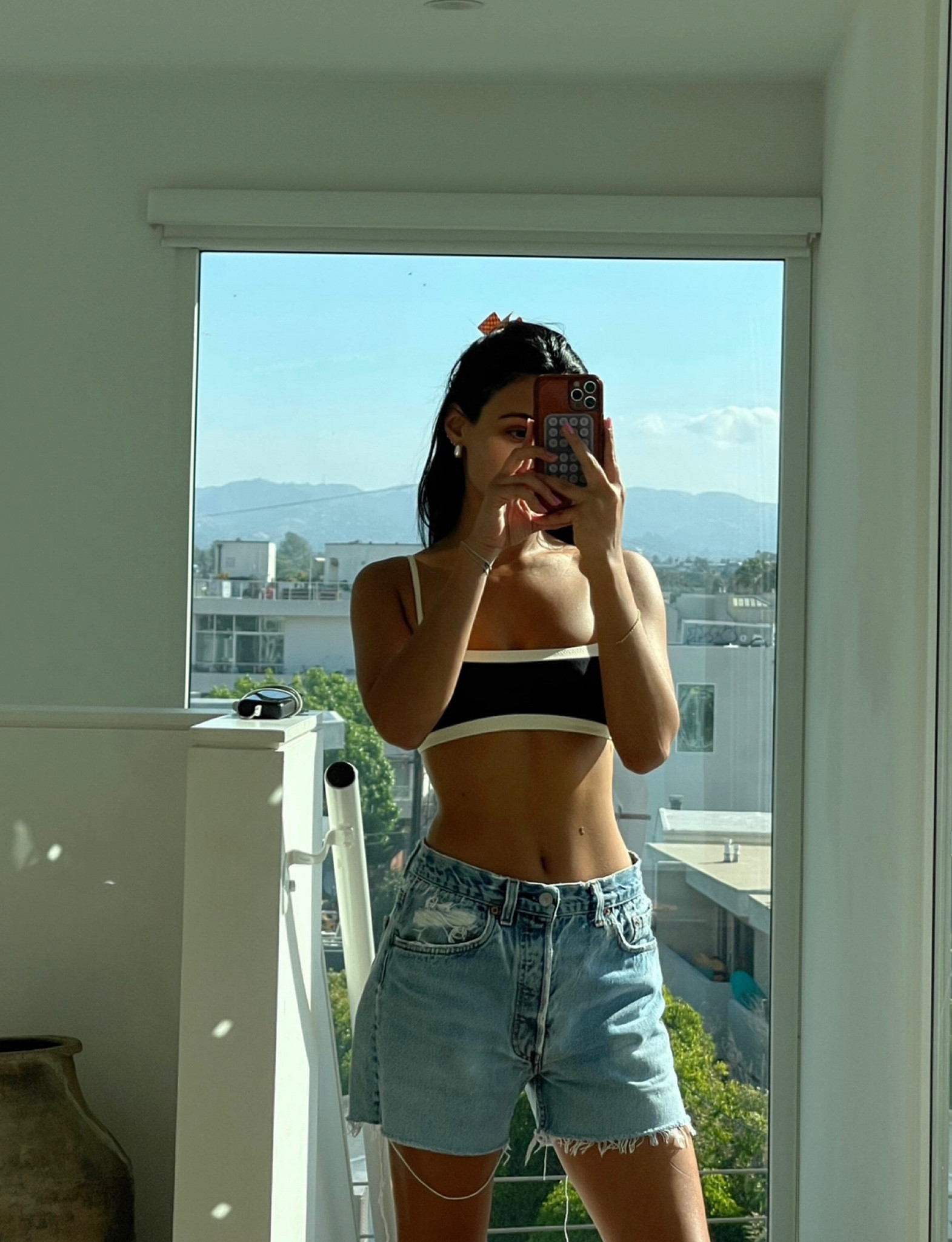 same black and white bikini top + Ali Grace Michelle denim shorts #revolve #aligrace #denimshorts 

#LTKunder100 #LTKstyletip #LTKSeasonal