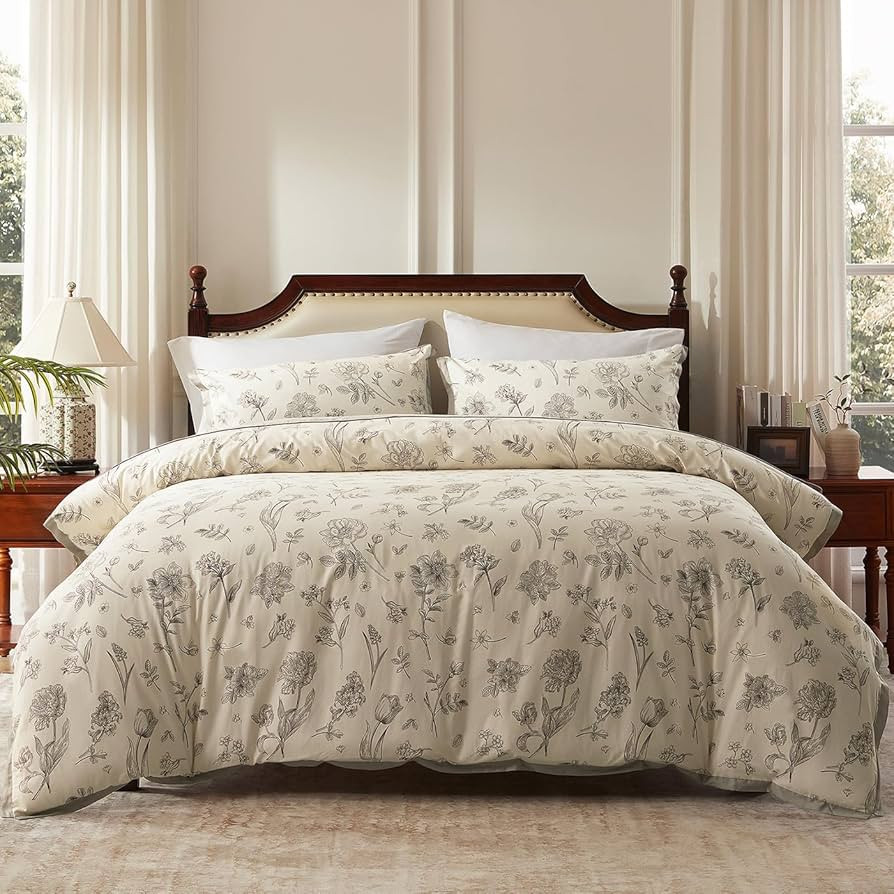 100% Cotton Duvet Cover King Size - 3 pcs Vintage Floral duvet cover Set,Breathable Durable Soft ... | Amazon (US)