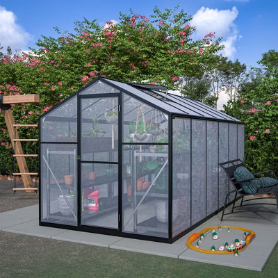 6' x 12' Thicked Polycarbonate Greenhouse, Greenhouse with Double Flush Door Green House Walk-in Large Winter Greenhouse | Target
