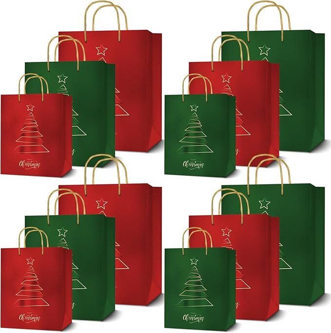 easykart labels 12 Christmas Gift Bags, Red & Green Metallic & Texture Finish with Golden & Spot ... | Amazon (US)