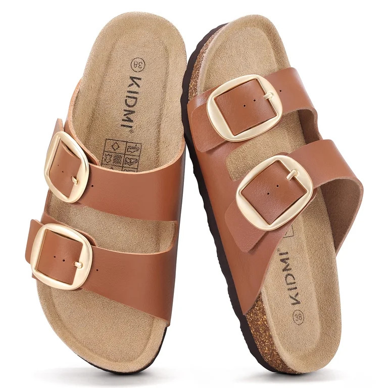 Comwarm Women's Cork Footbed Slide Sandals, Comfortable Arch Support Summer Slip On Sandals with ... | Walmart (US)