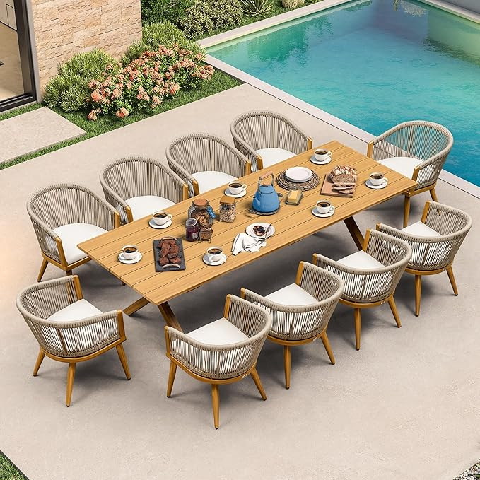 PURPLE LEAF Outdoor Dining Set for 10 All-Weather Aluminum 11 Piece Furniture Sets with Woodgrain... | Amazon (US)