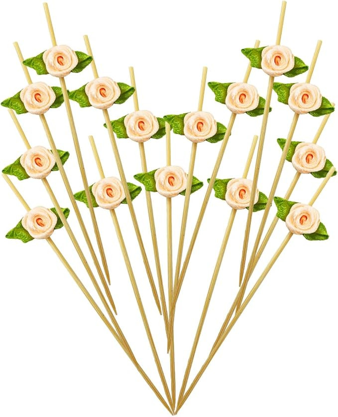 Flower Toothpicks, 100Pcs Rose Flower Fancy Toothpicks for Appetizers,4.7 Inch Long Bamboo Cockta... | Amazon (US)