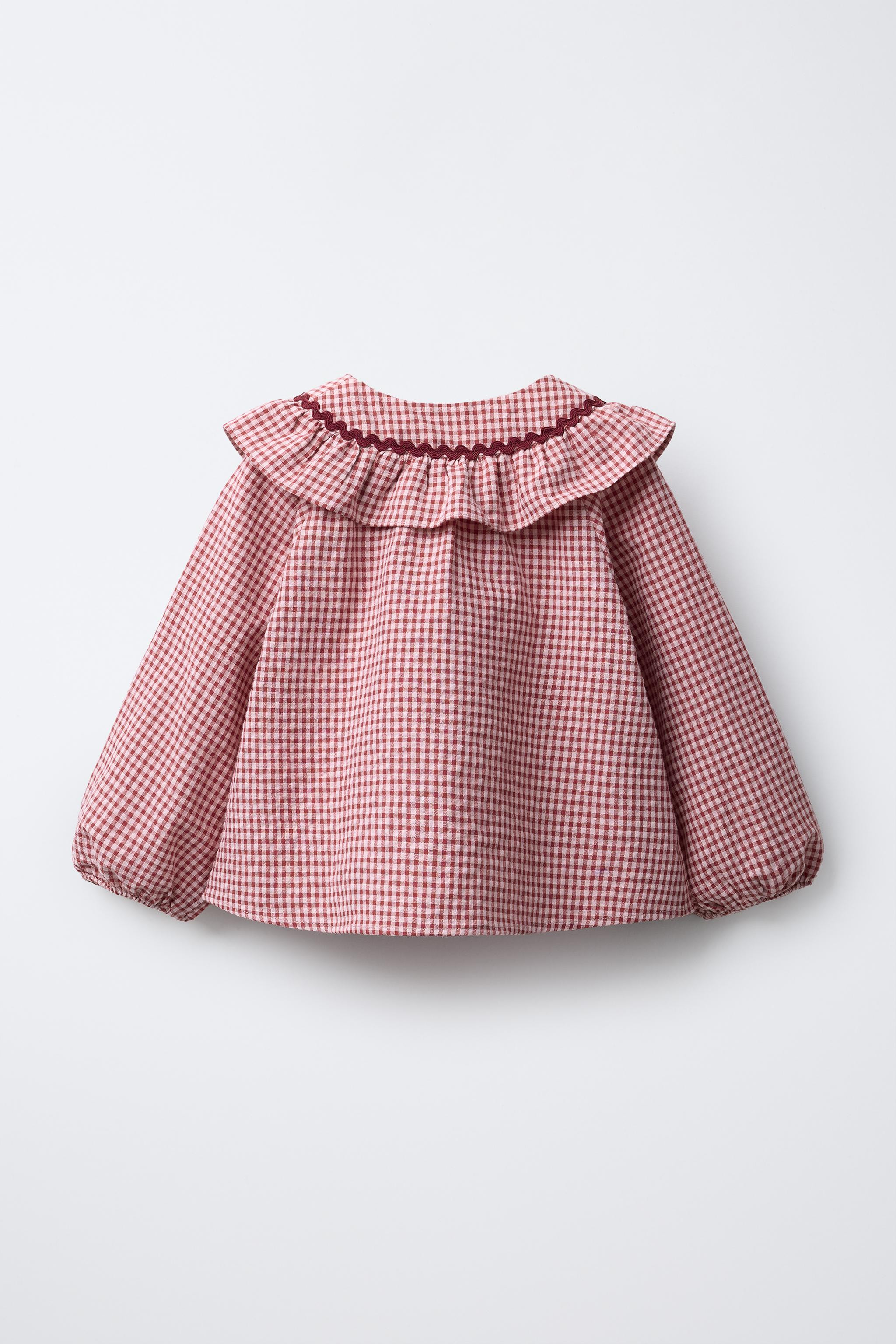 GINGHAM PETER PAN COLLAR SHIRT WITH SCALLOP TRIM | Zara US
