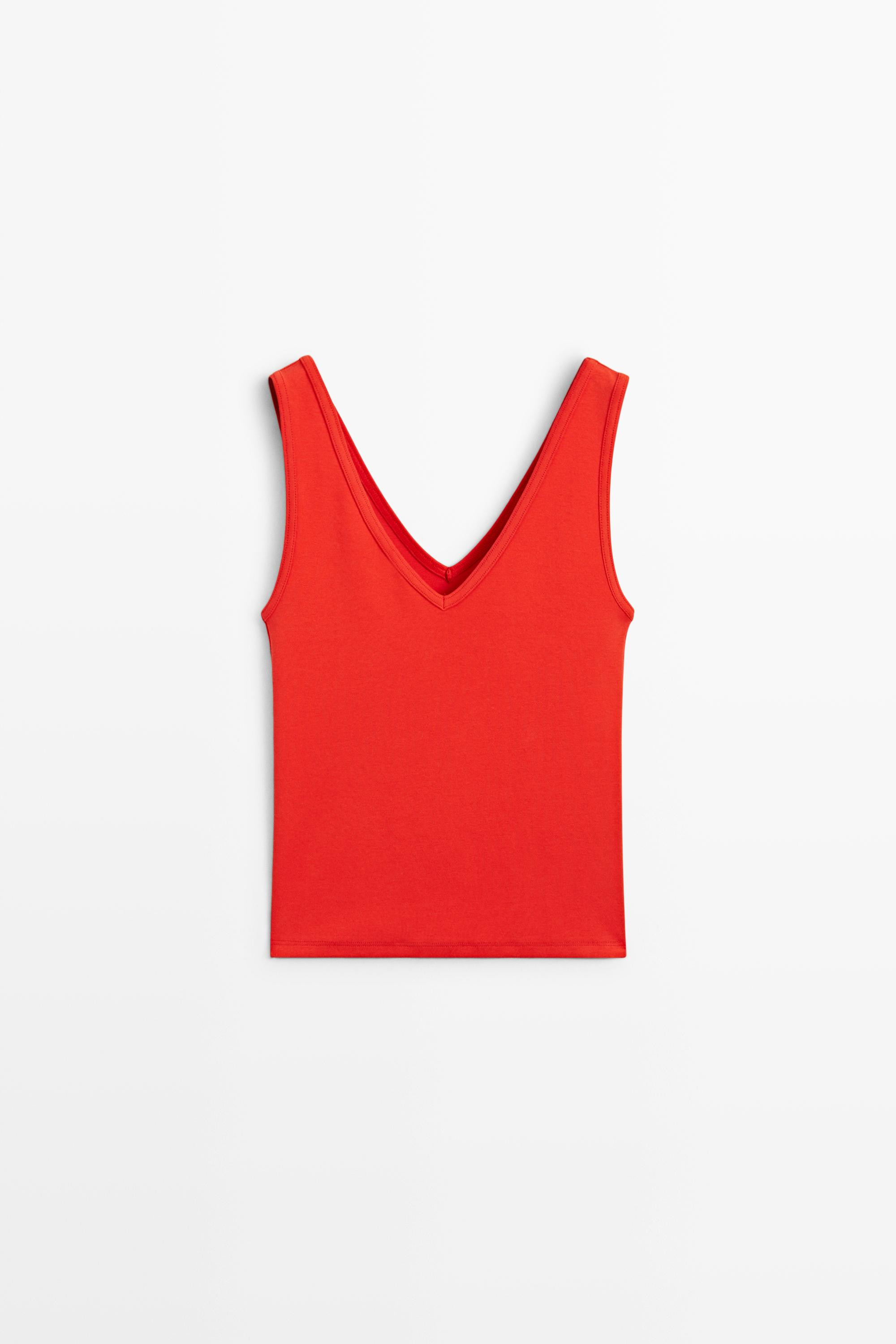 Cotton blend strappy top \u00b7 Coral, White, Black \u00b7 T-shirt | Massimo Duttii | Massimo Dutti UK