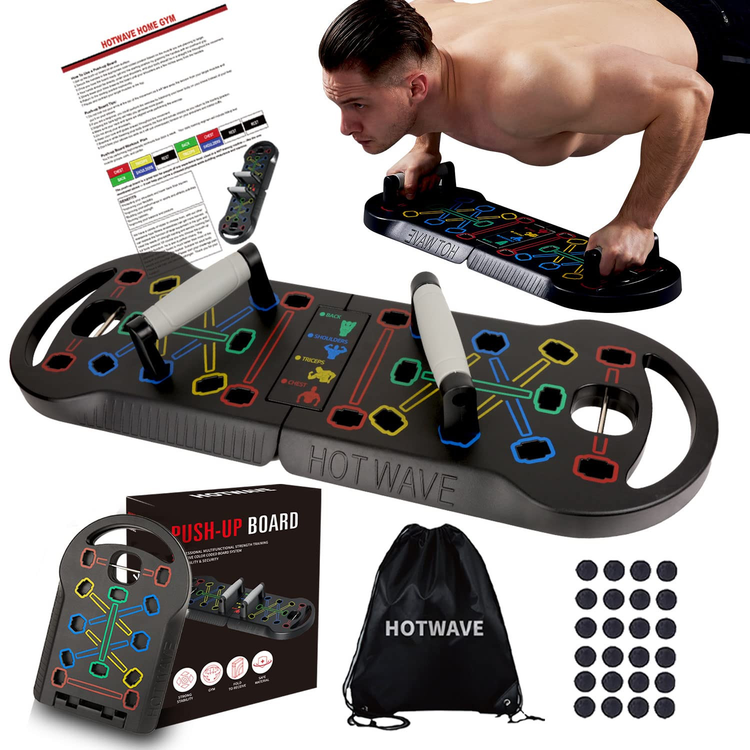 HOTWAVE Push Up Board Fitness, Portable Foldable 20 in 1 Push Up Bar at Home Gym, Pushup Handles ... | Amazon (US)