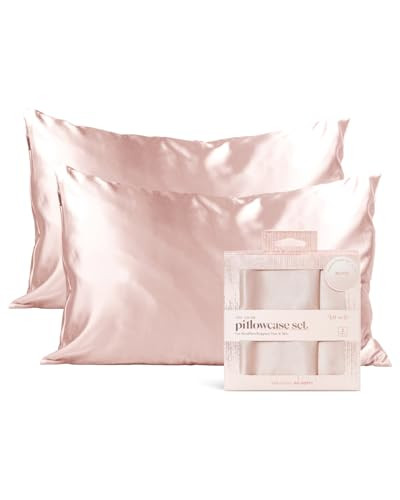Kitsch Satin Pillowcase with Zipper for Hair and Skin Queen Size, Softer Than Silk Pillow Cases, 2 Pack Cooling Pillow Covers, Machine Washable, Satin Pillow Cases Standard Size Set of 2 19"x26" Blush | Amazon (US)