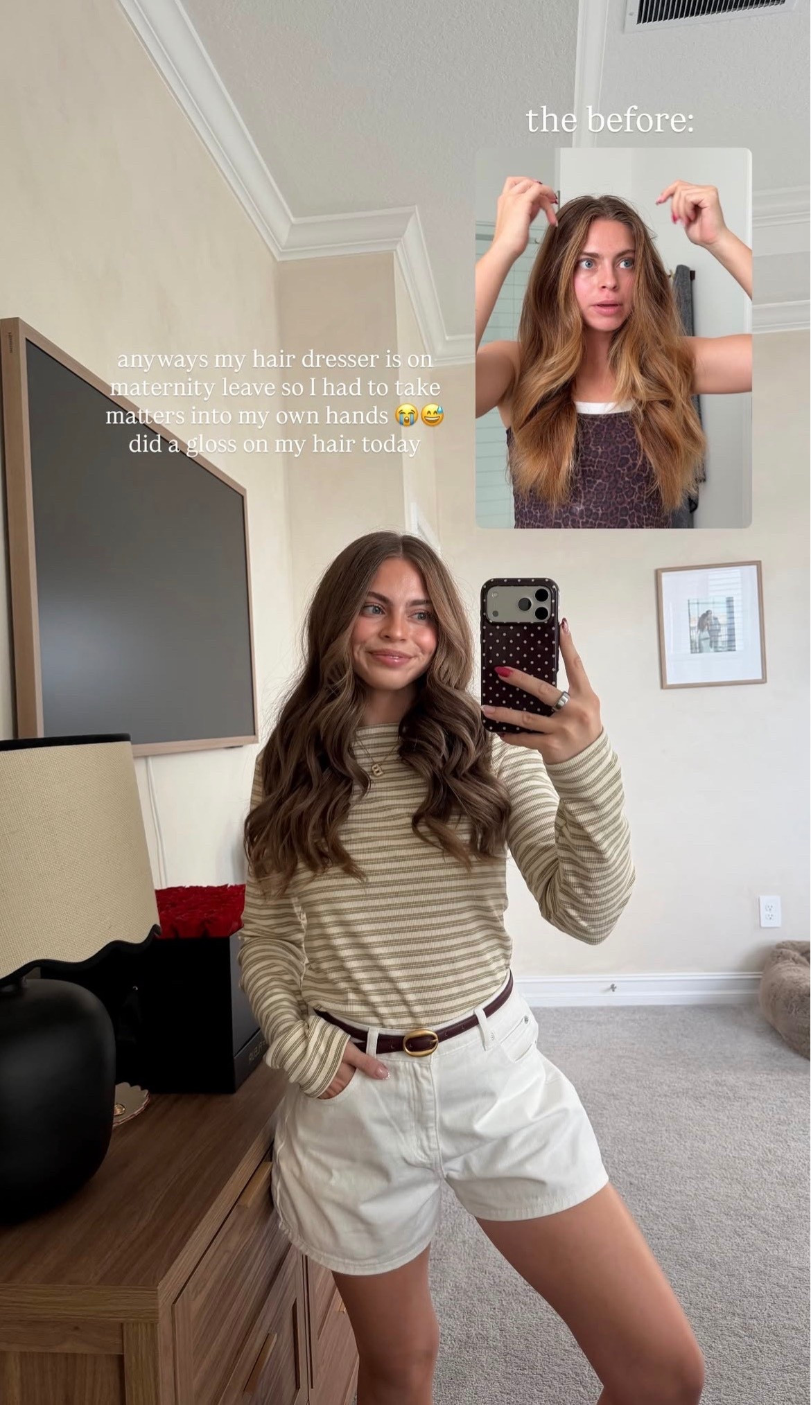 my hair dresser is on maternity leave so i had to take matters into my own hands 😅 linking the hair glaze i used 💗 my shorts and belt are white fox but linking similar!

#LTKgrwm #LTKselfcare #LTKootd