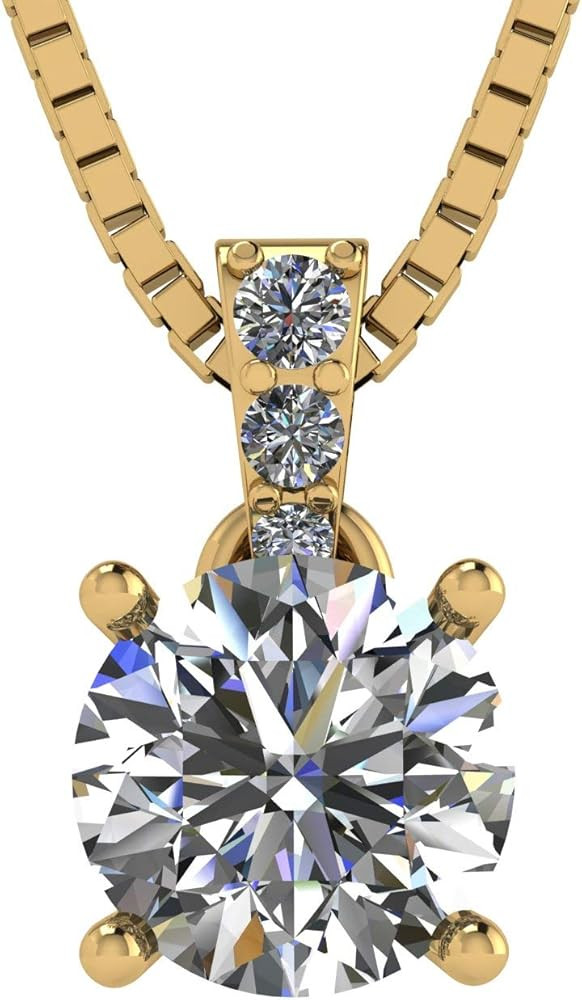 4 Prong Round Solitaire Simulated Diamond Necklace in Sterling Silver & Zirconia - 3.00ct Yellow | Amazon (US)