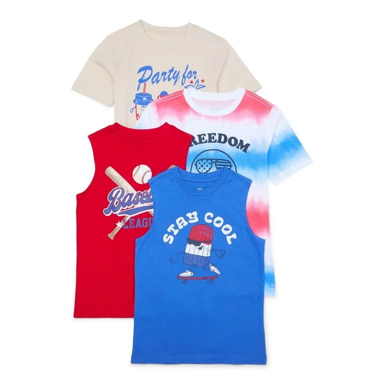 Wonder Nation Boys Americana Short Sleeve T-Shirts & Tank Tops, 4-Pack, Sizes 4-18 - Walmart.com | Walmart (US)