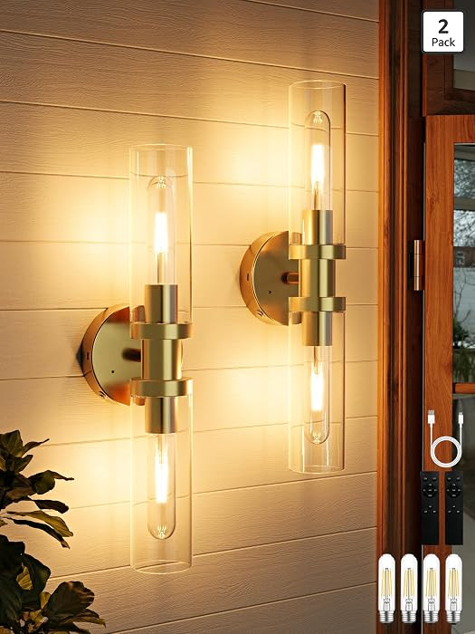 8000mAh Rechargeable Wireless Wall Sconces with Remote Control, Gold Battery Operated Wall Sconce... | Amazon (US)