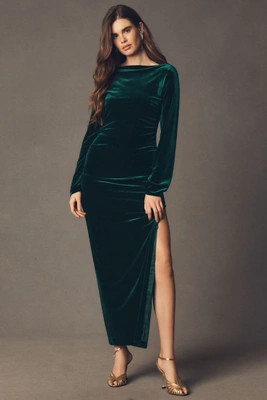 BHLDN Eloise Boat Neck Stretch Velvet Maxi Dress | Anthropologie (US)