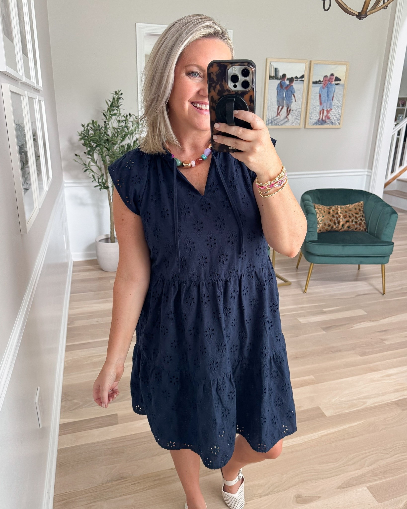 Bestseller! Navy eyelet is such a good way to start leaning into fall while it’s still way too hot for actual fall clothes. I love the airy eyelet fabric and looser shape on this dress because it gives you plenty of room without feeling heavy. Add flats now and a cardigan or denim jacket later.

Size S

navy eyelet dress, casual dress, summer to fall outfit, lightweight dress, everyday style, transitional fashion, teacher outfit, comfortable dress, fall color, lovelylifestyling

#LTKootd #LTKOver40 #LTKSeasonal