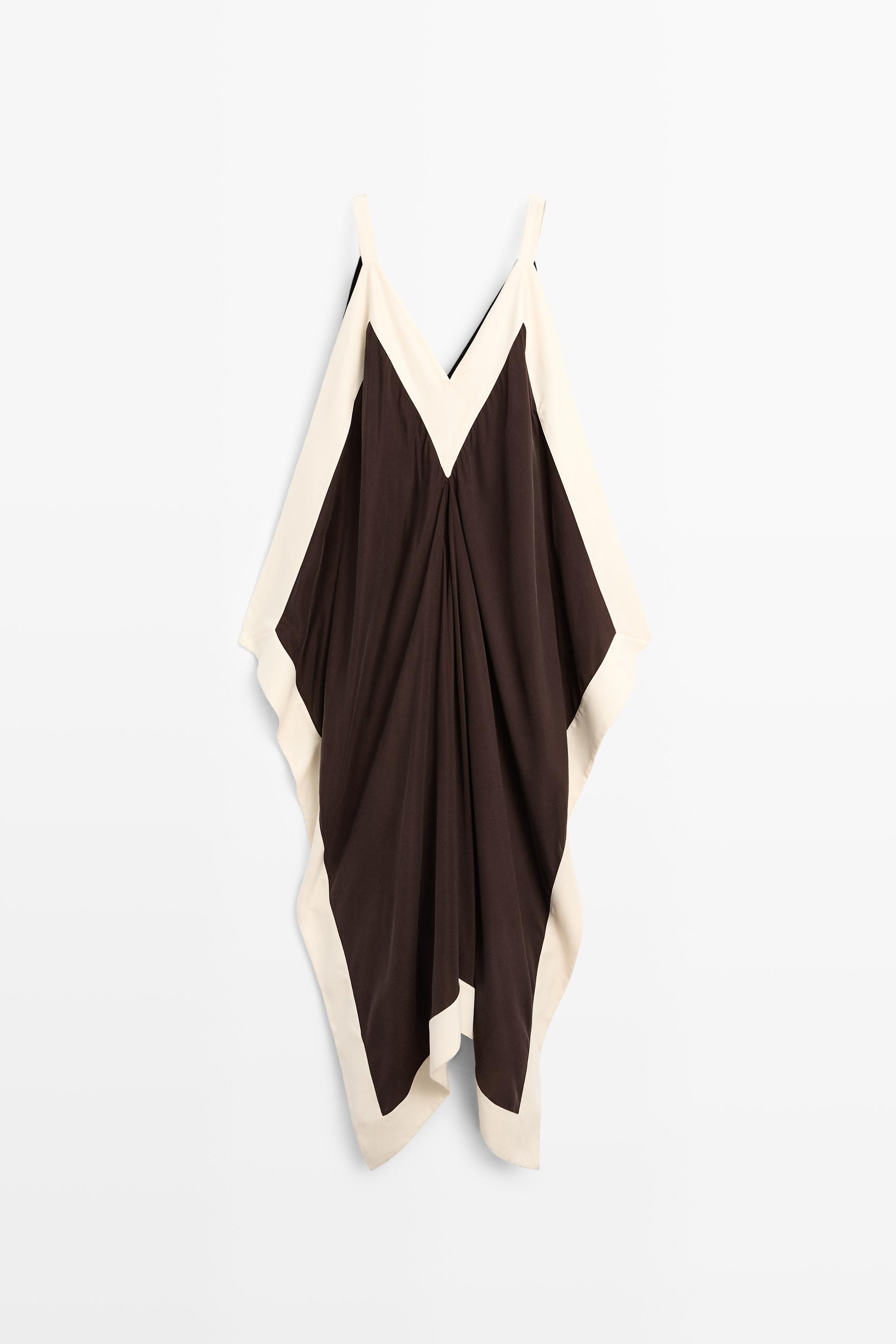Flowing midi dress with contrast trim detail | Massimo Dutti US