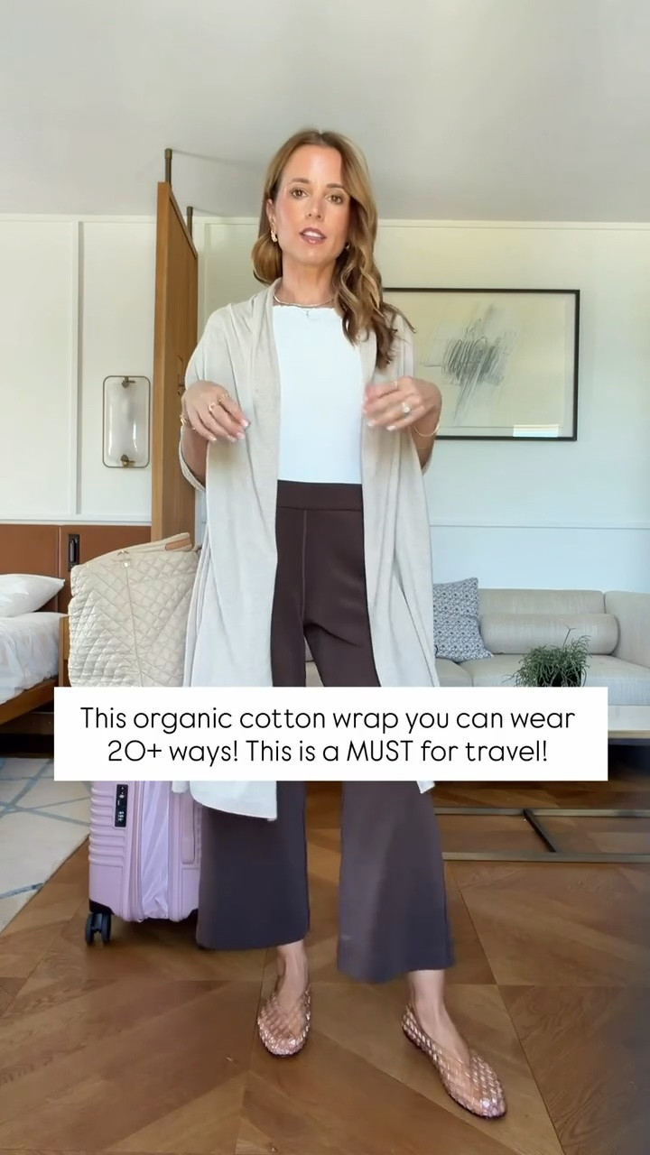 My Amazon travel outfit of the day! Europe travel outfit. Wrinkle-resistant modal-blend pants in XXS + new colors! XS in seamless bodysuit. I love this organic cotton wrap you can style 20+ ways! Jelly ballet flats are whole sizes only and run a smidge big - size down if you’re a half size. I’m a 6.5 and did a 6. Beis luggage set with matching covers. Quilted travel tote with a million pockets!

#LTKootd #LTKgrwm #LTKTravel