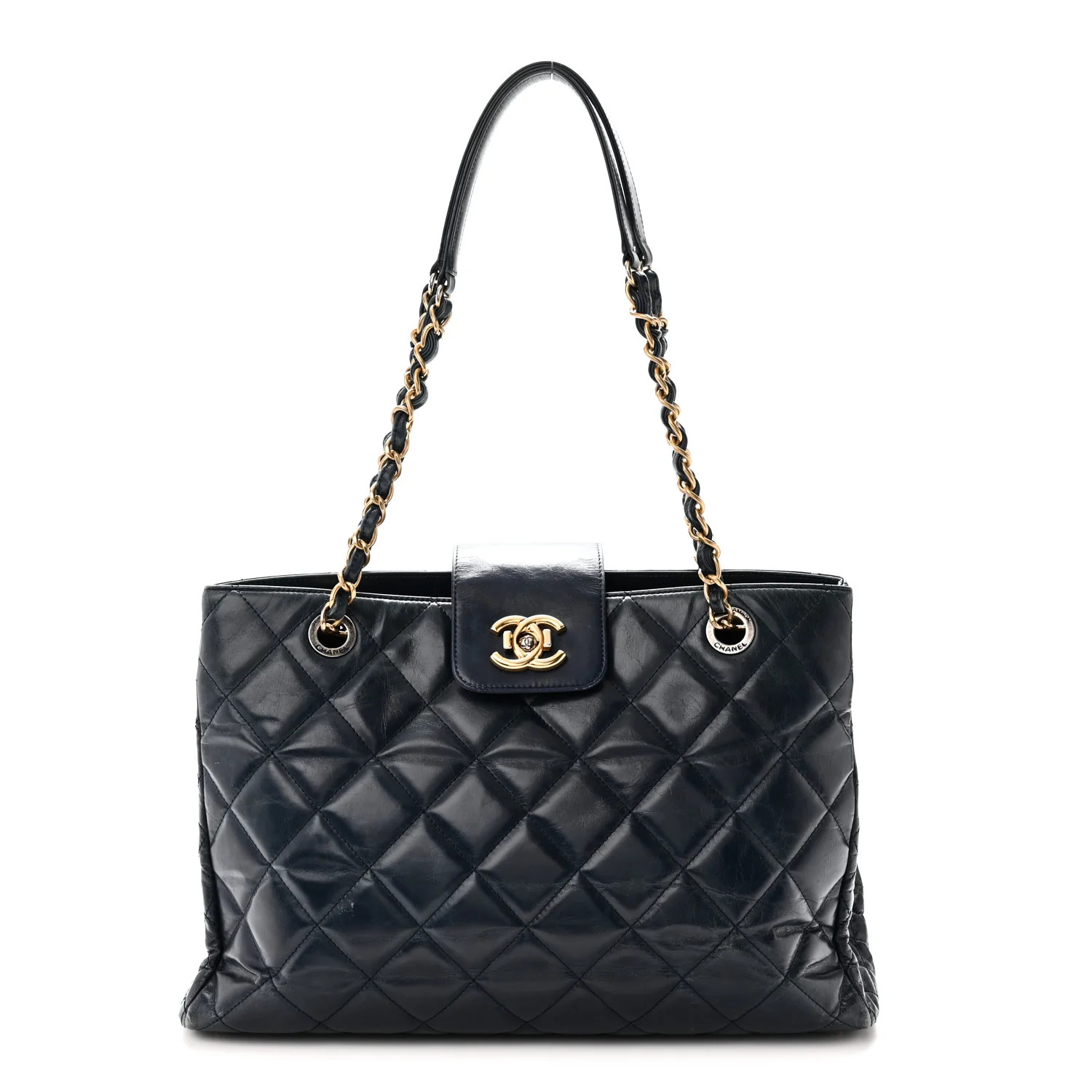 Chanel Glazed Calfskin Quilted Daily Walk Tote Navy 1926569 | FASHIONPHILE (US)