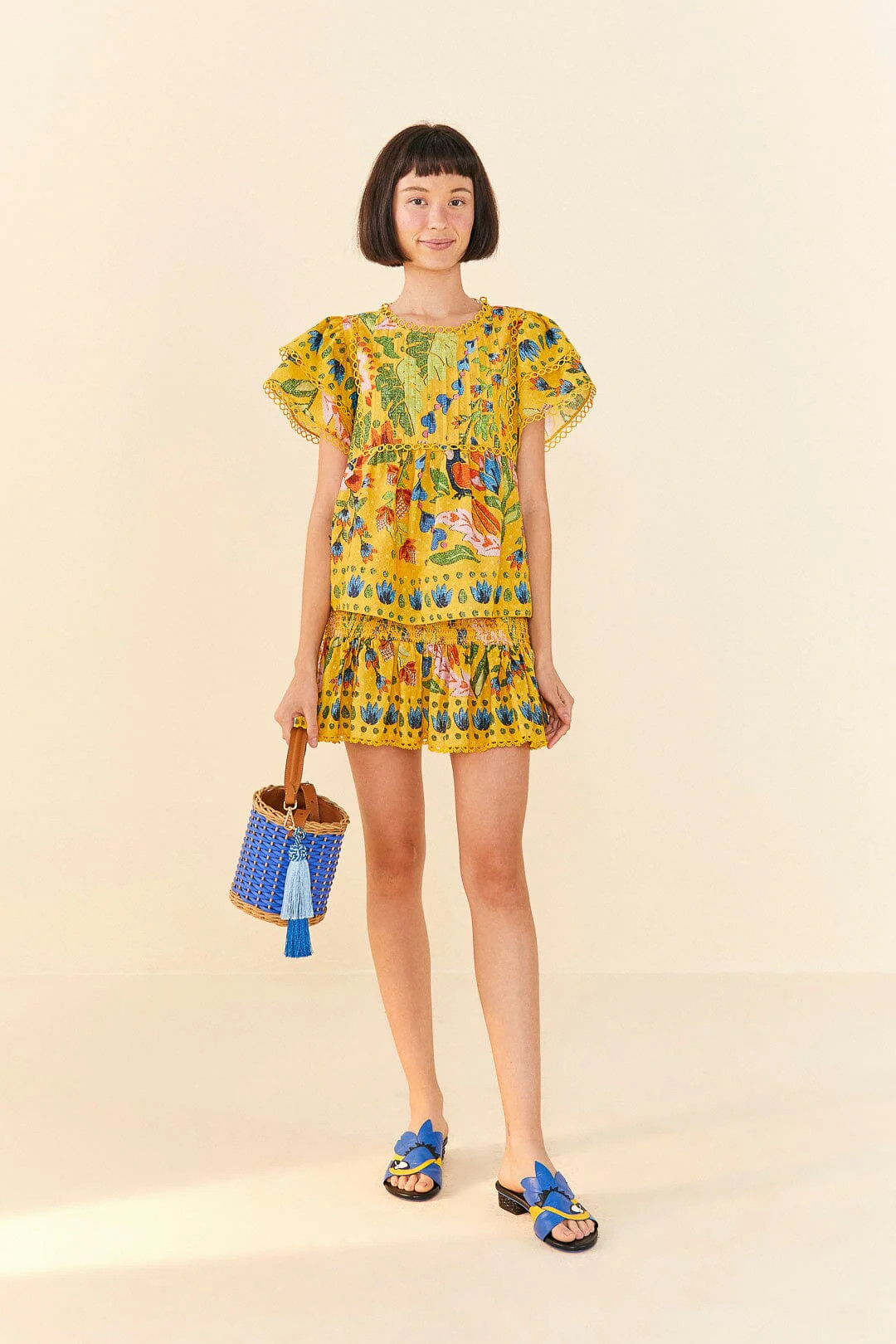 Yellow Summer Garden Mini Skirt | FarmRio (US)