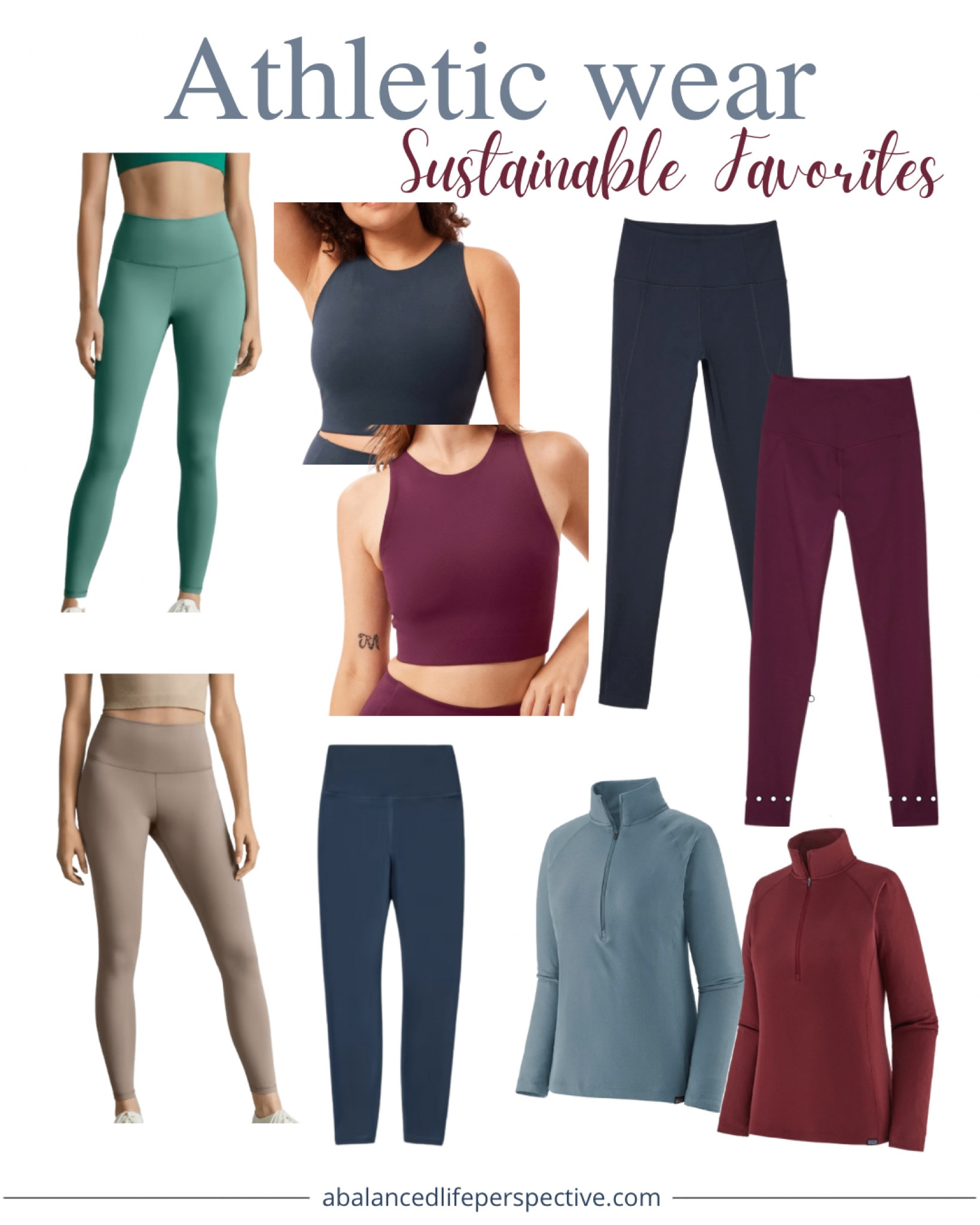 Some of my favorite sustainable athletic clothes from Girlfriend Collective, Everlane, and Patagonia.