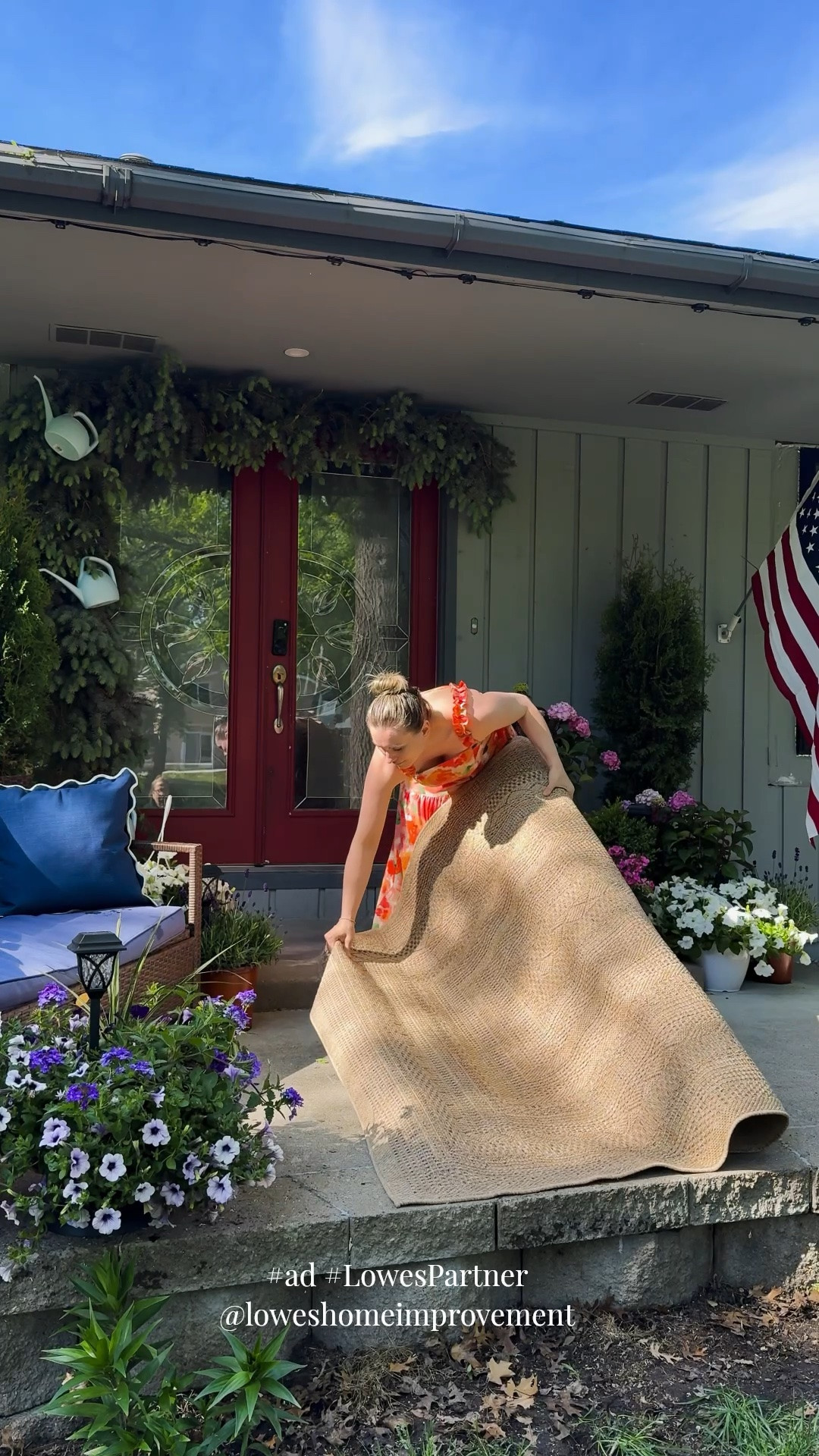 #ad 
POV: you update one little corner of your home… and suddenly everything feels like summer again

We kept our front porch refresh simple with a new rug, fresh lavender + hydrangeas, solar garden lights, and of course a crisp new American flag. Sometimes the smallest updates make the biggest difference in how your home feels.

#LowesPartner @loweshomeimprovement #frontporchrefresh #frontsteprefresh #springrefresh

#LTKHome #LTKSaleAlert #LTKSeasonal