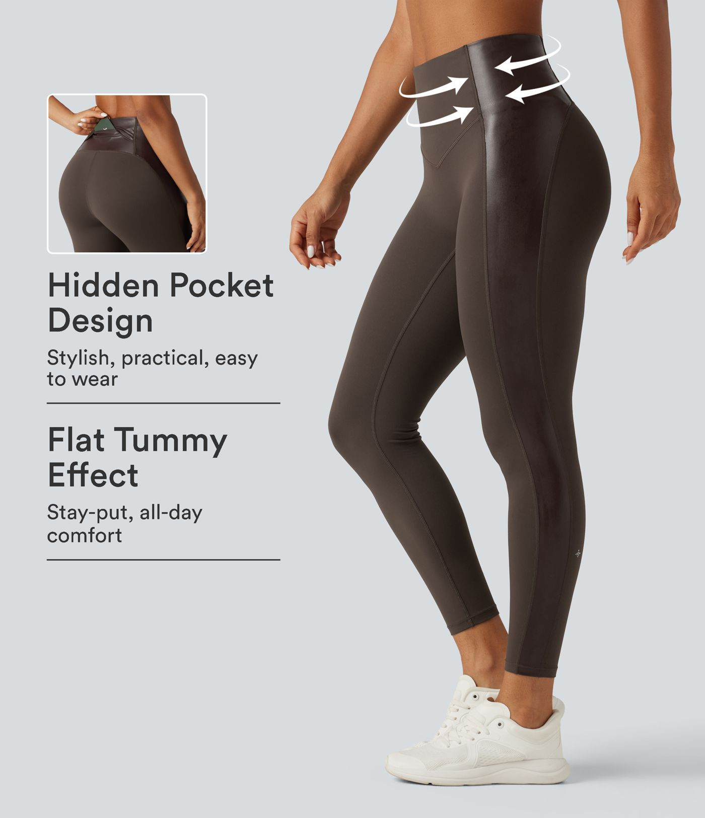Halara UltraSculpt\u2122 High Waisted Stretchy PU Tummy Control Yoga Leggings with Pocket | HALARA