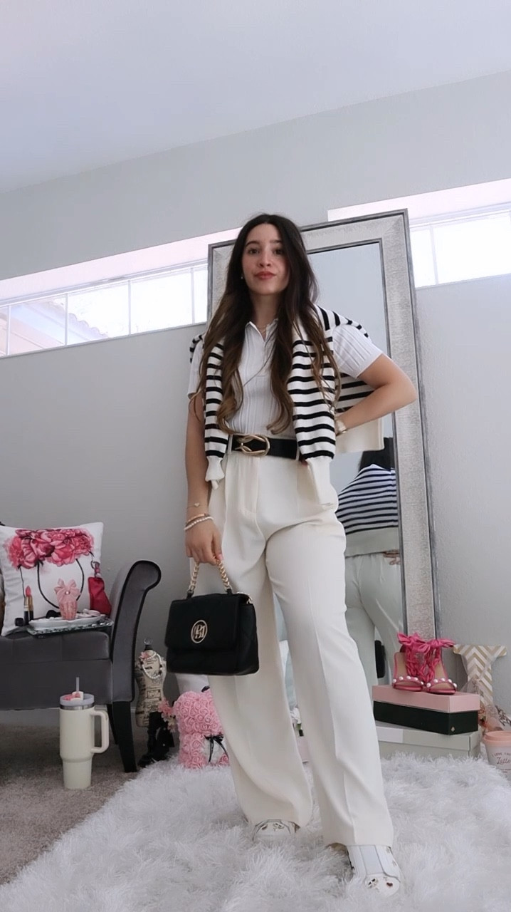 Classic Style Outfit Inspiration ✨Can never go wrong with trousers and a striped sweater. Paired some affordable pieces with designer but I will be linking some affordable alternatives for every girl’s budget. Xoxo, Lauren

🔗 comment STYLE to get the link to shop sent directly to your dms (you must be following me to be able to receive the message)! You can shop this outfit on my @shop.ltk too 

#princessdiana #trousers #quietluxury #timelessstyle #timelessclassic #classicstyle #streetwearfashion #getherlook #poloshirts #trouserstyles #loafers #oldmoneyaesthetic #oldmoneyoutfits #oldmoneyfashion #fashionreel #stylingreels 

Princess Diana style, looks for less, old money style, white polo shirt, trouser pants, trousers, Express black belt, mules / loafers, classic style, classic outfits, styling reels, fashion reels, striped sweater 

#LTKworkwear #LTKVideo #LTKshoecrush