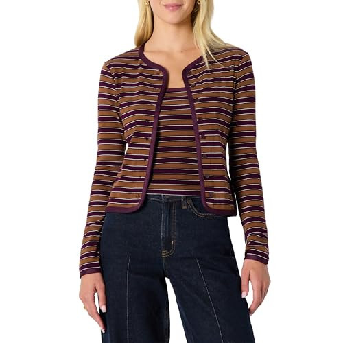 Amazon Essentials (Demi's Pick) Women's Slim-Fit Ribbed Cardigan & Cami Set with Removable Straps, Burgundy Brown Stripe, XX-Large | Amazon (US)
