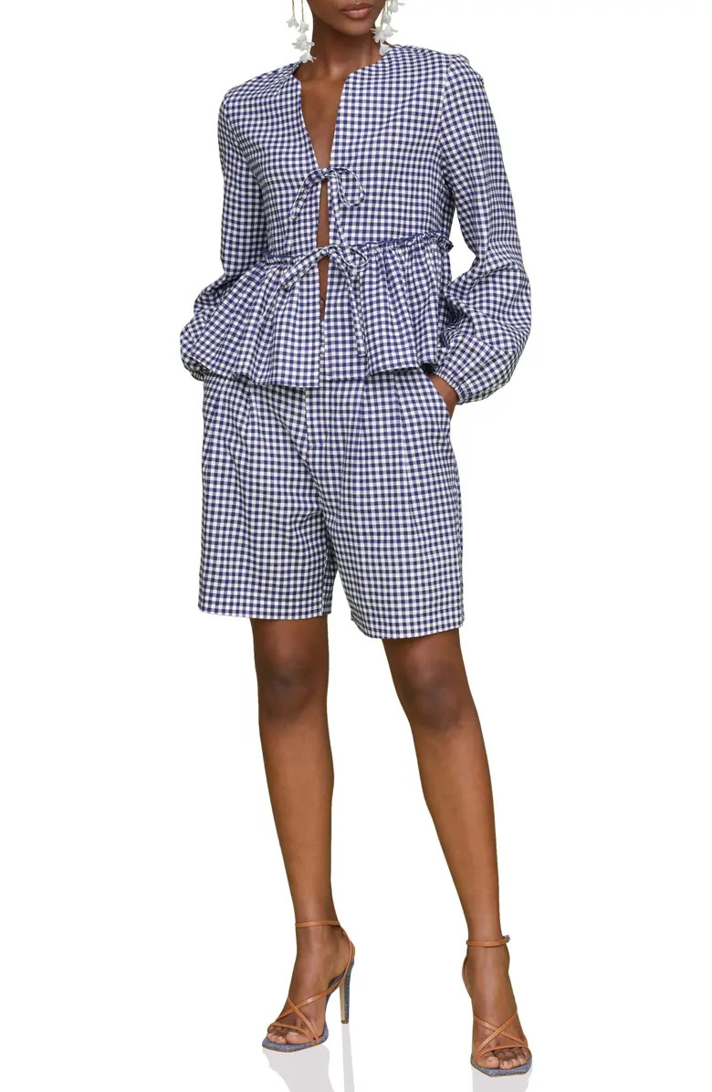 Avec Les Filles Tie Front Gingahm Linen Blend Top | Nordstrom | Nordstrom