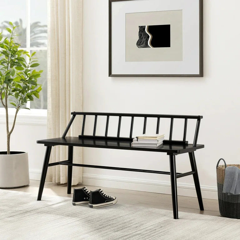 Manor Park 47” Contemporary Low-Back Spindle Wood Bench, Black | Walmart (US)