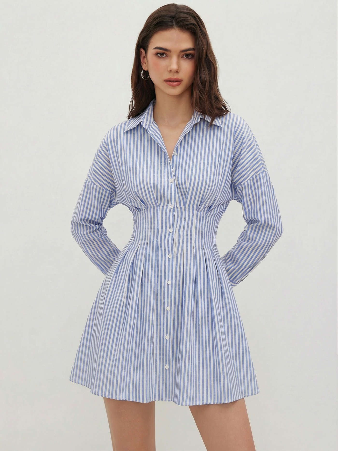 Cotton-blend Striped Collar Ruched Mini Dress | Cider