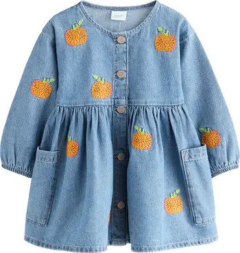 Kids' Pumpkin Embroidered Long Sleeve Denim Dress | Nordstrom