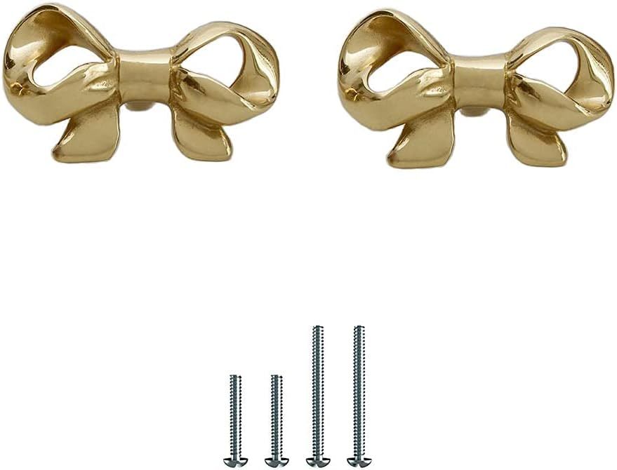 UniDes Pack of 2 Gold Brass Knobs for Dresser,Drawers and Cabinet, Decorative Bow Knobs and Pulls... | Amazon (US)