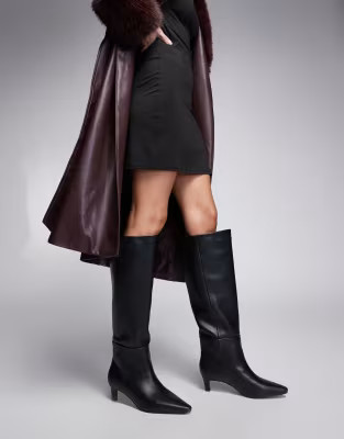 River Island kitten heel knee high boot in black | ASOS (Global)