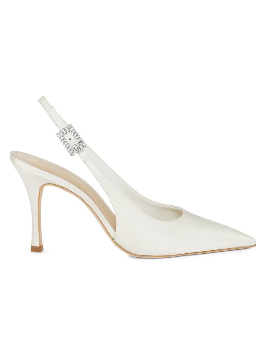 Crystal Buckle 90MM Satin Slingback Pumps | Saks Fifth Avenue