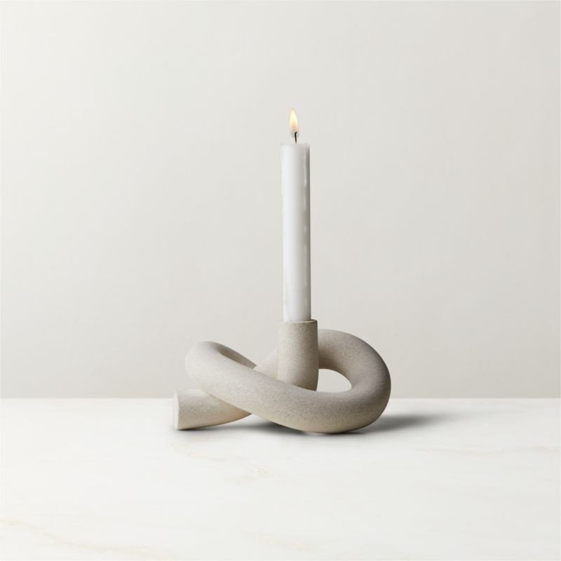 Asha Speckled Cement Knotted Modern Taper Candle Holder + Reviews | CB2 | CB2