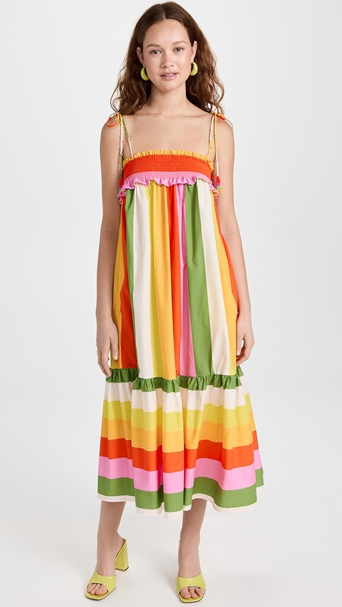 Mixed Neon Floral Red Midi Dress | Shopbop