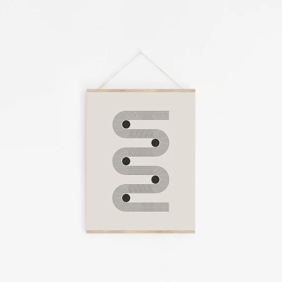 Mid Century Modern Arch Print, Abstract Woodblock Style Rainbow Printable Wall Art, Geometric Arc... | Etsy (US)