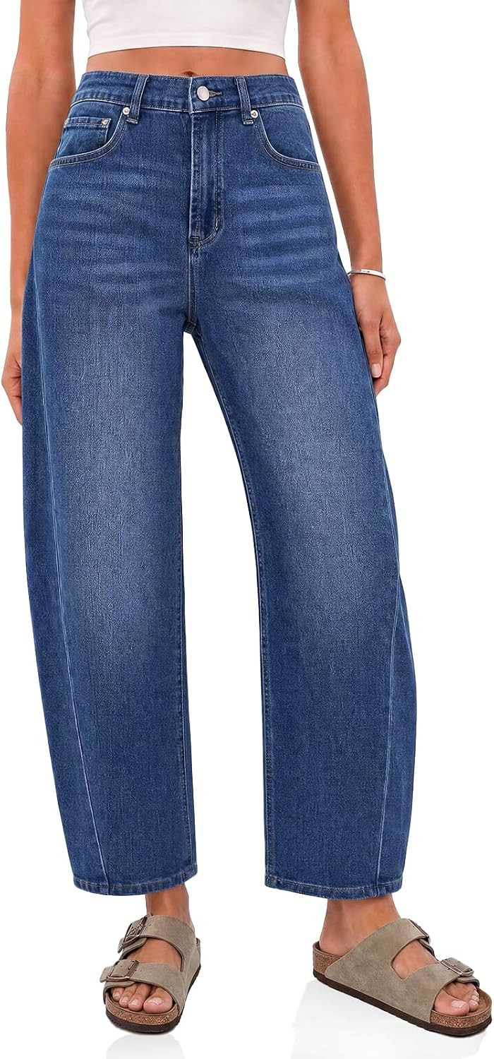 Cicy Bell Womens Cropped Barrel Jeans High Waisted Wide Leg Denim Pants | Amazon (US)