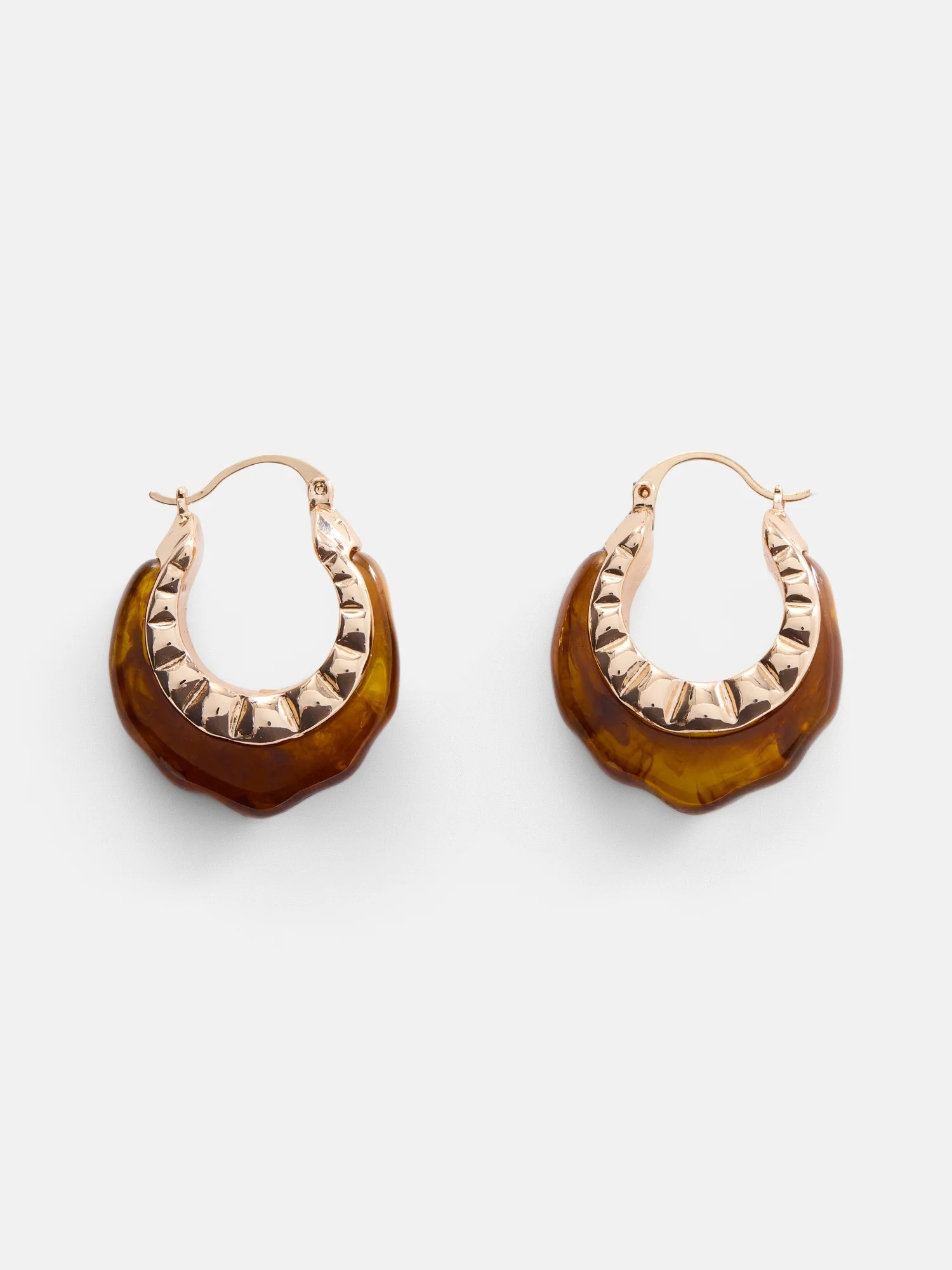 Scenario Women's Gold-Tone Brown Swirl Textured Hoop Earrings | Walmart (US)