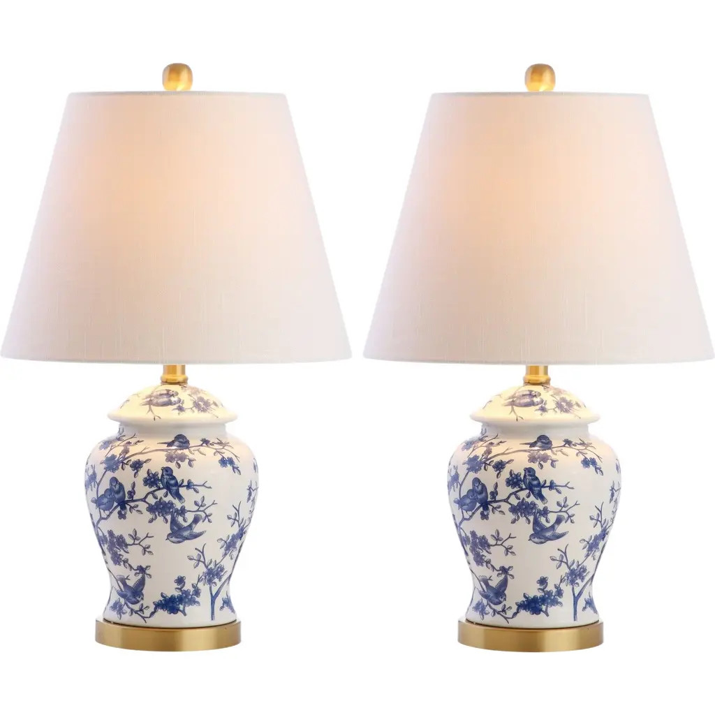 JONATHAN Y Penelope 22" French Country Cottage Ceramic/Iron Chinoiserie Ginger Jar LED Table Lamp in Blue/white at Nordstrom | Nordstrom