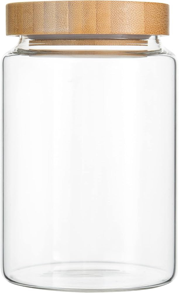 MOLADRI 900ML/30Oz Clear Cute Glass Storage Canister Holder with Airtight Bamboo Lid, Modern Deco... | Amazon (US)