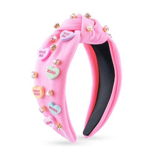 Valentine’s Day Headbands for Women, Candy Love Conversation Heart Headbands, Rhinestone Jeweled Trendy Pink Knotted Headband for Valentines Outfit, Valentine’s Day Gifts Hair Accessories for Her | Amazon (US)