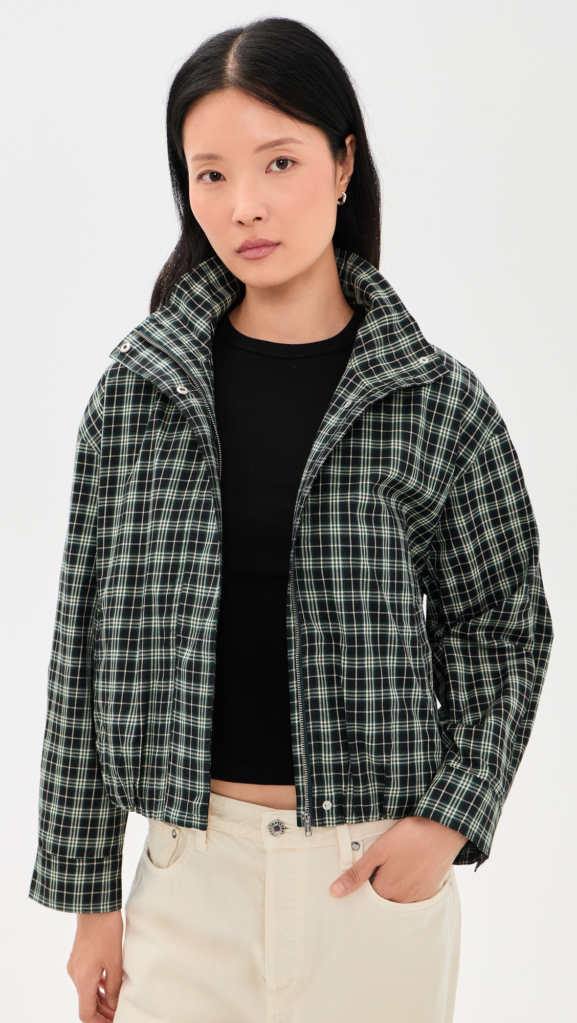 ASTR the Label Cooper Jacket Black Green Plaid M | Shopbop