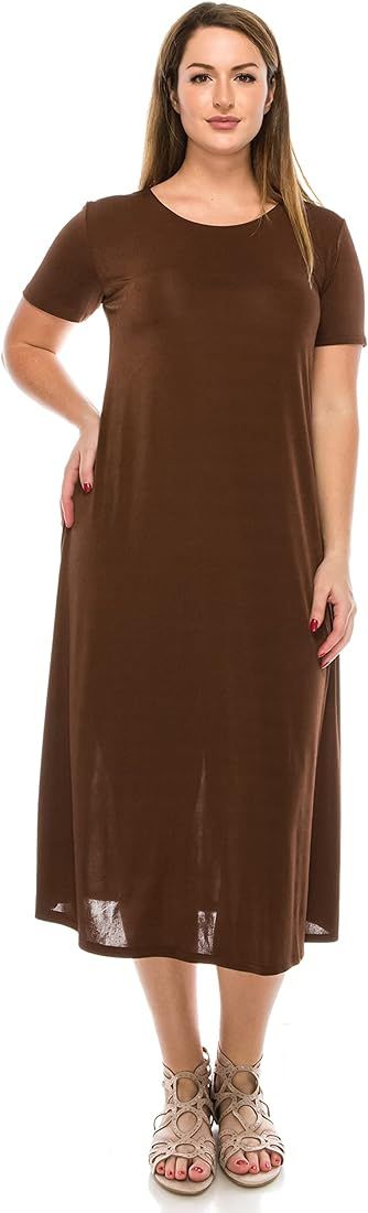 Jostar Women's Basic Midi Dress – Short Sleeve Basic Stretch Casual Swing Flowy T Shirt Long On... | Amazon (US)