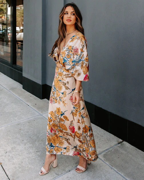 Taylen Satin Floral Cutout Maxi Dress - FINAL SALE | VICI
